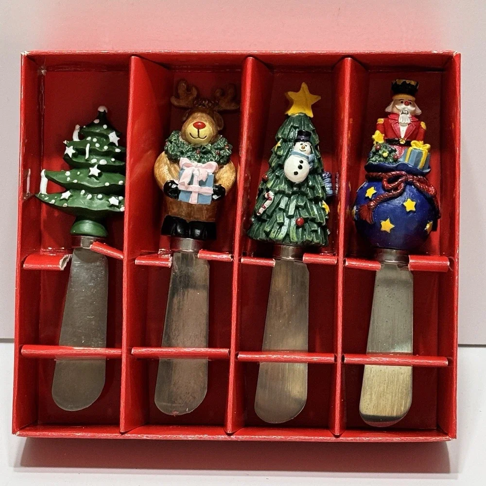 Set 4 Stainless Steel Knives Spreaders Christmas Merry JCPenny 5